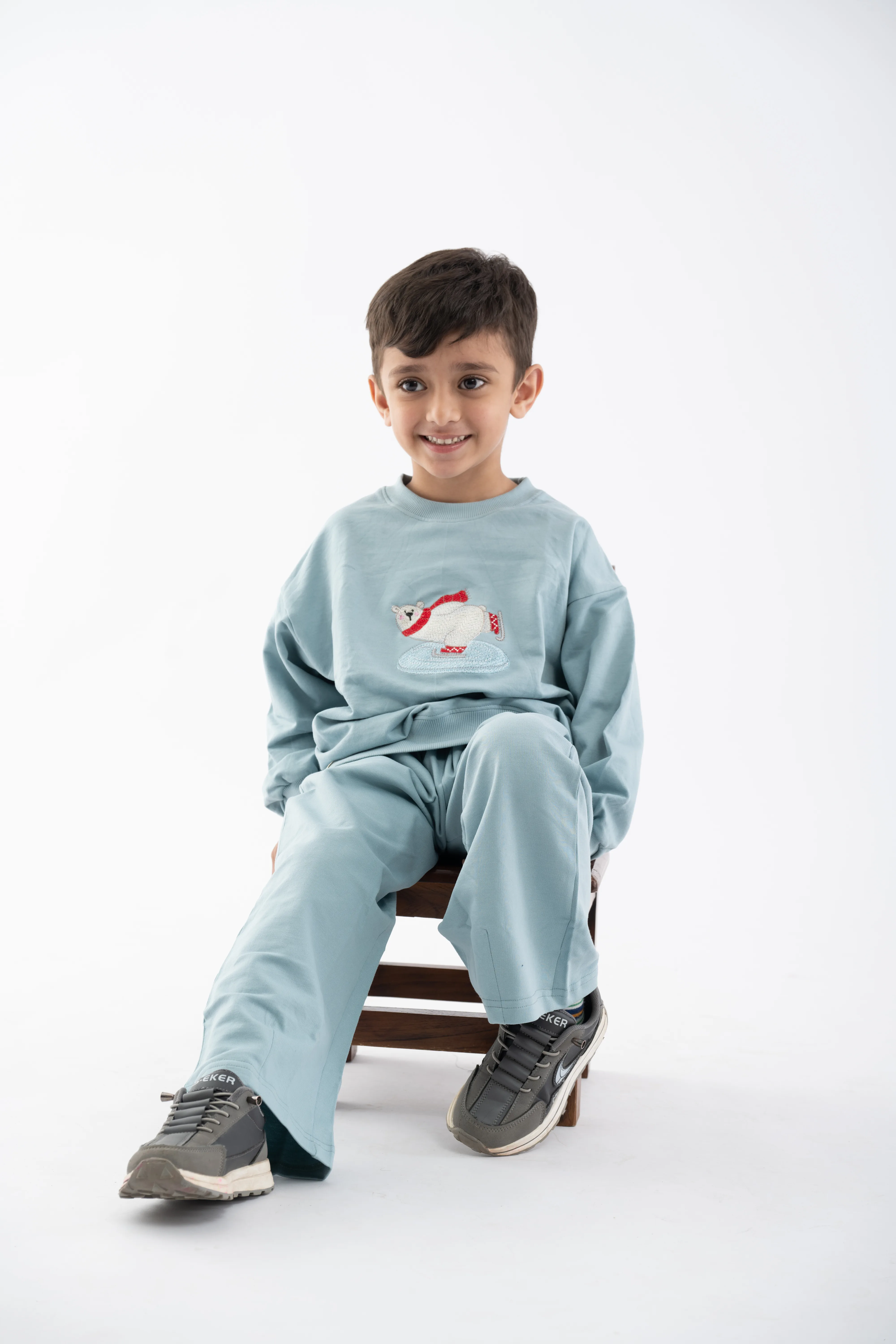 Boys Bear Embroidered Blue Co-Ord Set